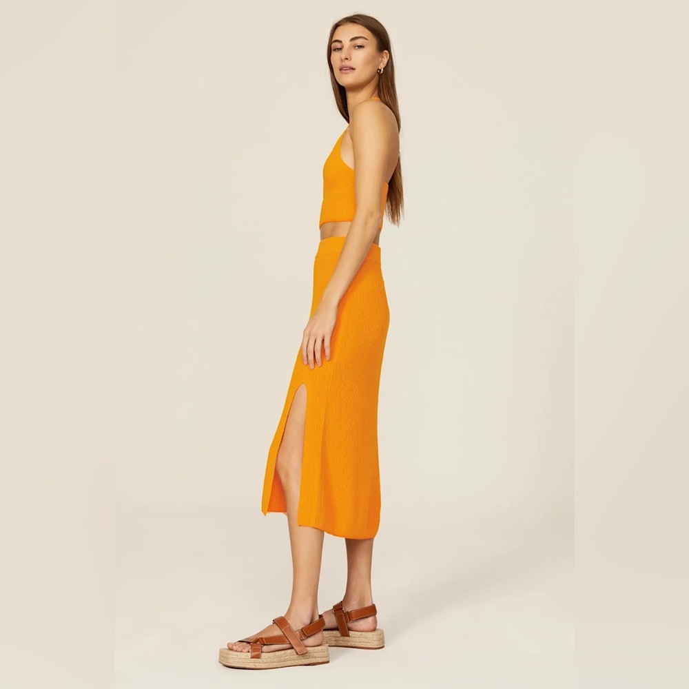 Rag & Bone Soleil Ribbed Knit Midi Skirt in Orange Sz S Spring Summer Beach - Picture 3 of 16